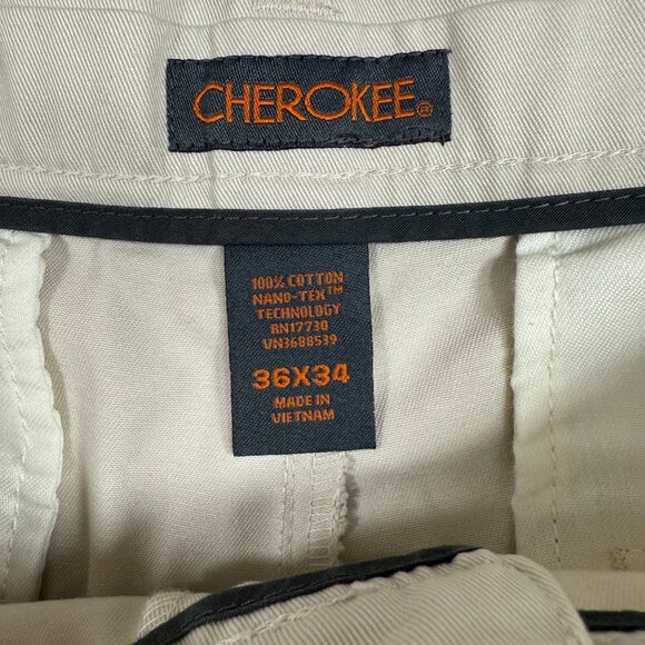 NWOT Cherokee Ultimate Khaki Men's Flat Front Pants Tag Size 36 34 Tan Workwear - Picture 3 of 11